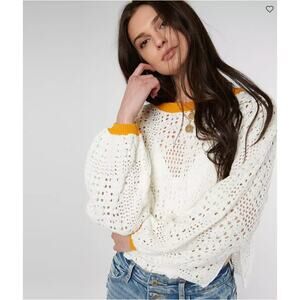 FREE PEOPLE Ivory White Crochet Open Weave Home Run Sweater | XS